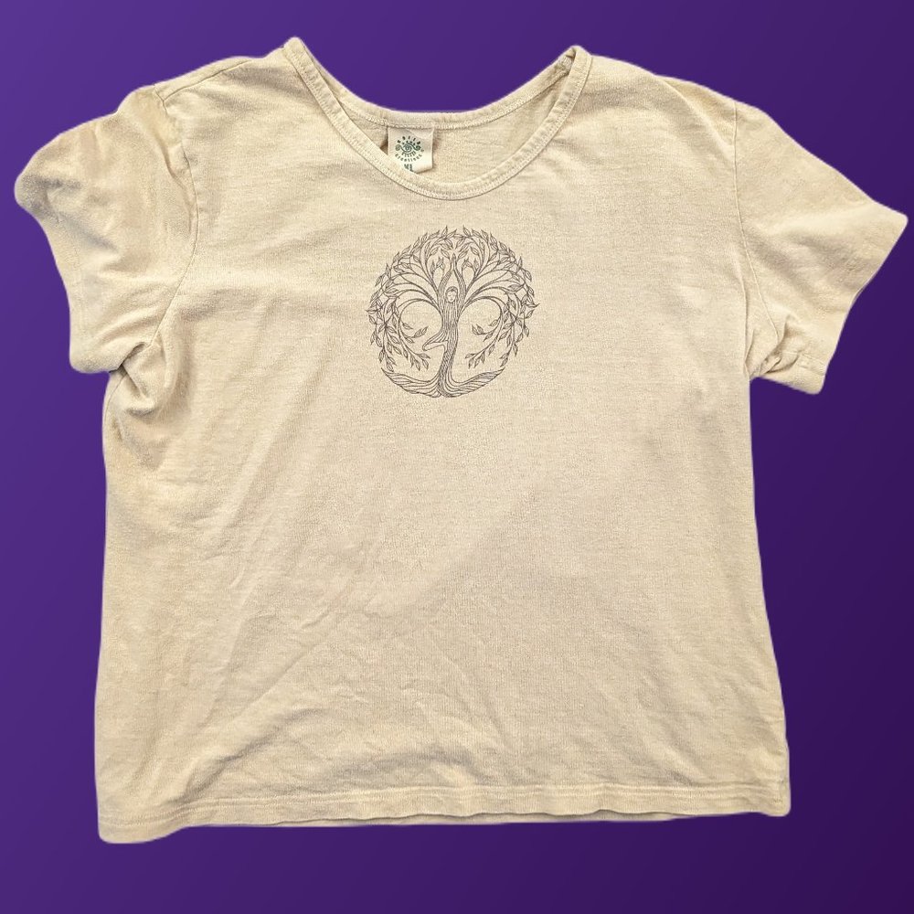 Earth Creations T-Shirt - "New Tree Pose" - Cream - Women's XL